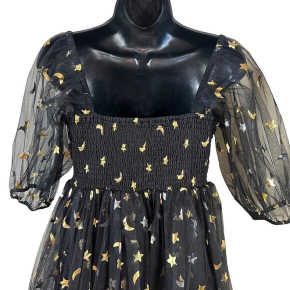 Lace & Beads Brielle Babydoll Mini Dress in Black Moon Print - Picture 12 of 15